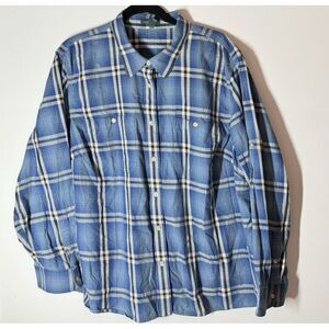 Lauren Ralph Lauren Button Shirt‎ Womens 3XL Blue Plaid Cotton Pockets Classic